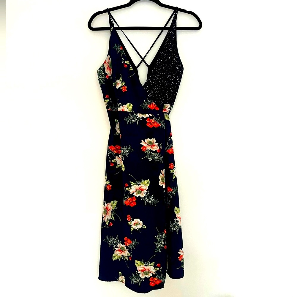 Top Shop floral wrap dress with cross back size 4